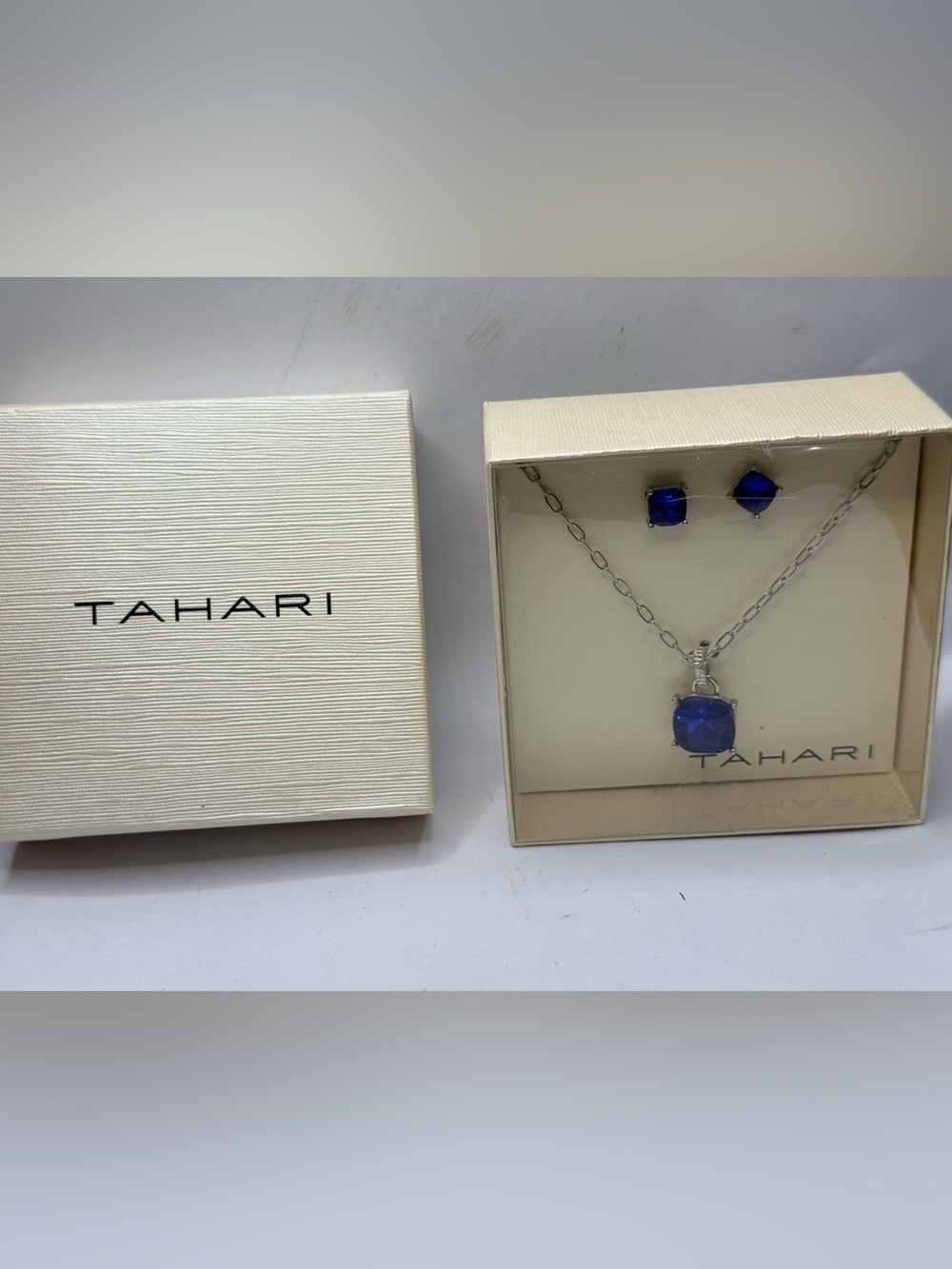 Tahari Deep Blue Cushion-Cut Necklace & Stud Set
